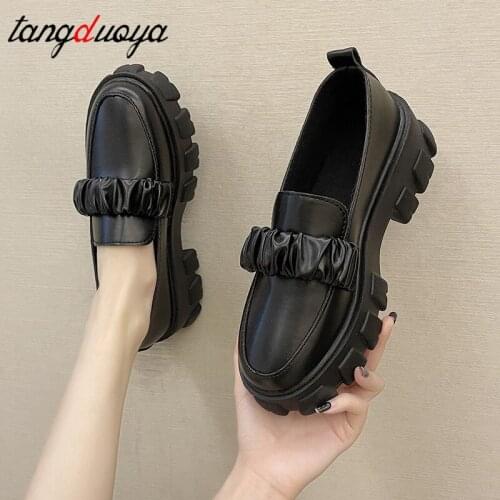 Mary jane shoes Black Platform students Shoes Women Loafers Slip On Boat Shoes Autumn Office Designer Casual Leather Oxfords