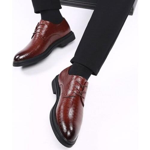 Business Men Shoes Black Genuine Leather Men Shoes Luxury Brand Mens Wedding Dress Shoes Large Size Lacing Formal Shoe Man rf56