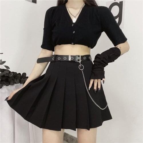 Skirt Women’s 2020 Dark Style Streetwear Harajuku Retro Mini High Waist Workwear Style Chain Pleated Skirt Undefined Top Women