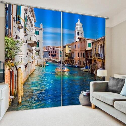 Lakeside city scenery curtain building curtains Bedroom living room windproof thickening blackout fabric