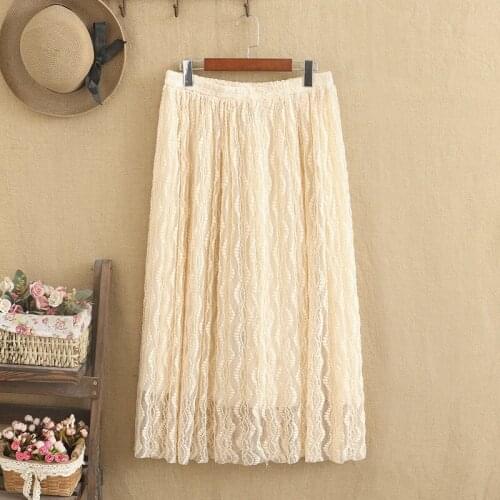 Women Plus Size Fall And Spring Clothing Elastic Waist Double-Ply High Quality Lace Mesh Fabric Medium And Long A-Line Skirt