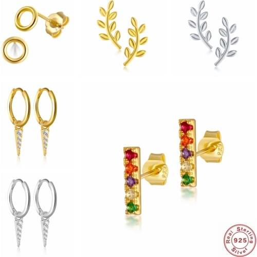 100% sterling silver Stud earring Colorful zircon earrings fashion earring for girl gold wedding women earrings jewelry A30