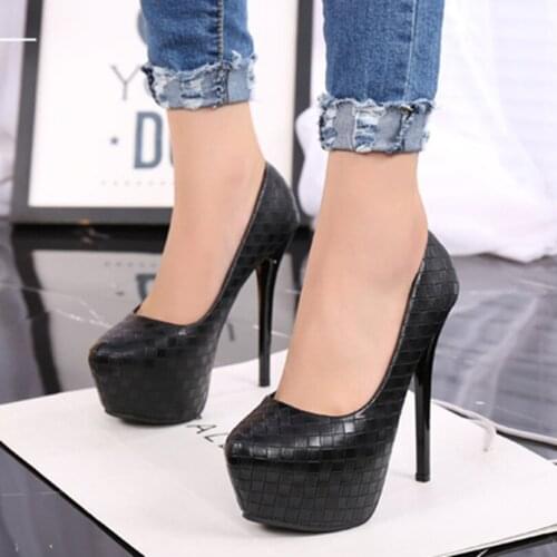 New Thick Platform Women Pumps Woven lattice Ladies Dress Shoes Heels High High for Womens Club Party Heels Wedding Womans Heels
