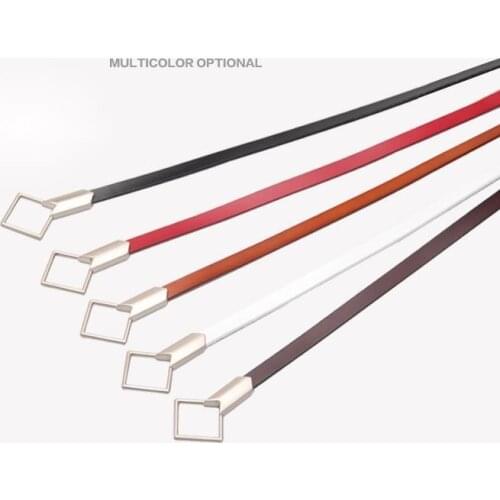 105cm Womens Fine Belt Square Buckle Trousers Sweater Dress Decoration Thin Belt Leather Waistband Solid Color Slim Belts Strap