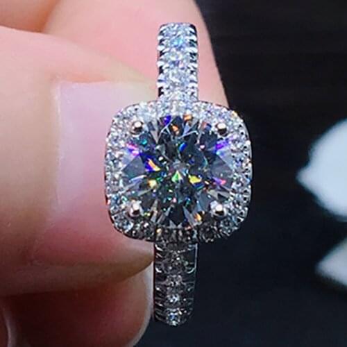 14K Au585 White Gold Women Wedding Party Engagement Ring 1 2 3 4 5 Carat Round Moissanite Diamond Ring Cushion Square Trendy