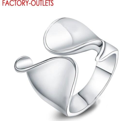 925 Sterling Silver Wide Smooth Open Adjustable Finger Rings For Women Modern Jewelry Super Nice Christmas Gift