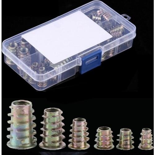 50 pcs/box Zinc Alloy Iron Inside And Outside Teeth Embedded Hex Nut Wood Furniture Nut Trapezoidal Nut M4 M5 M6 M8 M10