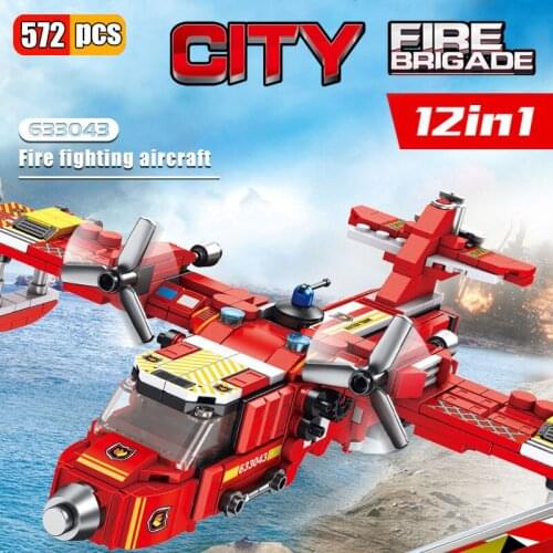 572Pcs Fire Rescue Aircraft 12 IN 1 Helicopter Building Blocks City Police Firefighter Bricks children boys Toys Christmas Gift