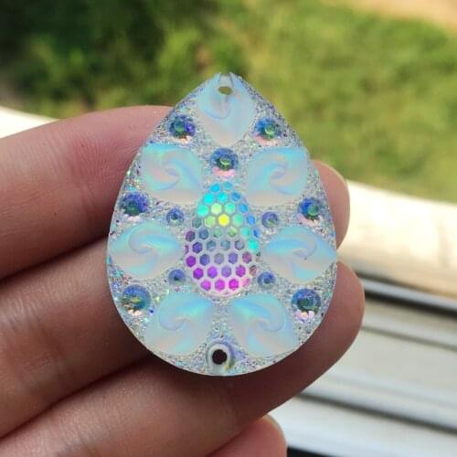 6pcs 30*40mm Resin Drop Flatback Rhinestone Applique Scrapbook Wedding DIY Resin Ornaments T08