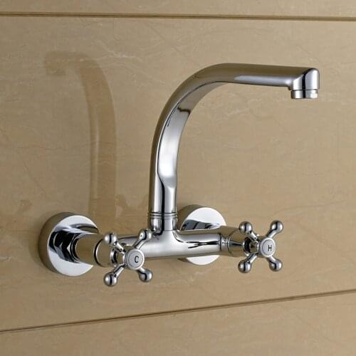 Double the double hole into the wall type kitchen sink dish POTS of hot and cold water tap Hot and cold faucets balcony
