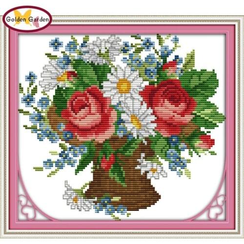 GG All Flowers Bloom Together Flower Needlework Embroidery Kits Handcraft Joy Sunday Christmas Cross Stitch Sets for Home Decor