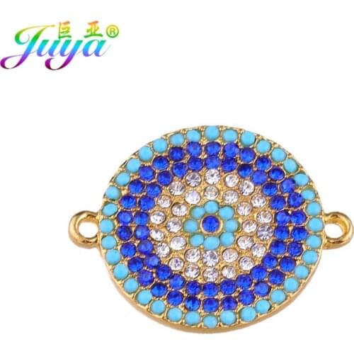 Juya 5pcs/lot Classic Jewelry Findings Greek Evil Eye Round Charm Connector Accessories For DIY Craft Connect Jewelry Making