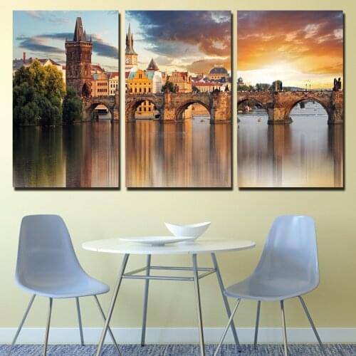 3pcs Triptych full square diamond painting cross stitch European Prague Bridge 5d diamond embroidery mosaic Wedding decoration