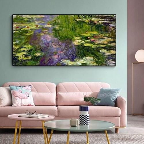 Claude Monet Art Canvas Painting Waterlilies Nympheas Water Lily Wall Art Posters and Prints Pictures for Living Room Decor Art