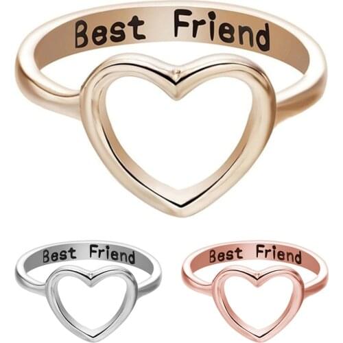 Chic Hollow Heart Ring For Ladies Girls Letters Best Friend Friendship Metal Ring Geometric Round Ring BFF Jewelry