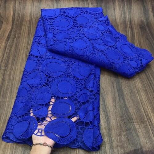 Royal Blue African Cord Lace Water-soluble Fabric 2021 High Quality Embroidery Nigeria Mesh Lace Fabric 5 Yards J4732