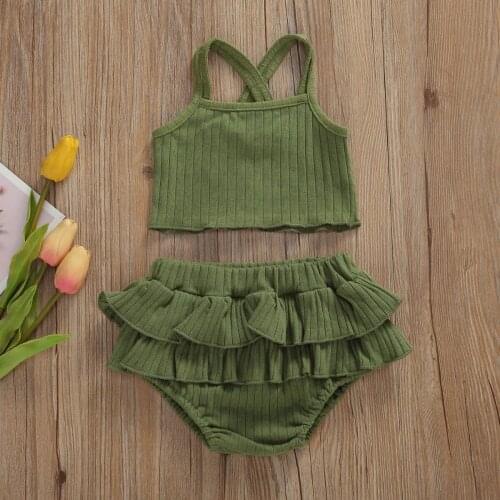 Baby Summer Clothing Girls Cross Vest Cotton&Linen Crop Sleeveless Tops Ruffles Shorts Newborn Girl Ribbed Knitted Outfits Set