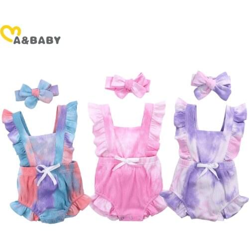Ma&Baby 0-24M Newborn Infant Baby Girl Ruffles Romper Tie Dye Bow Jumpsuit Knitted Soft Baby Girl Clothes Summer Costumes