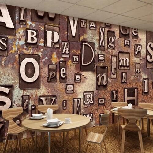 Milofi custom wallpaper wall covering mural European rust 3D English alphabet restaurant bar storefront background wall