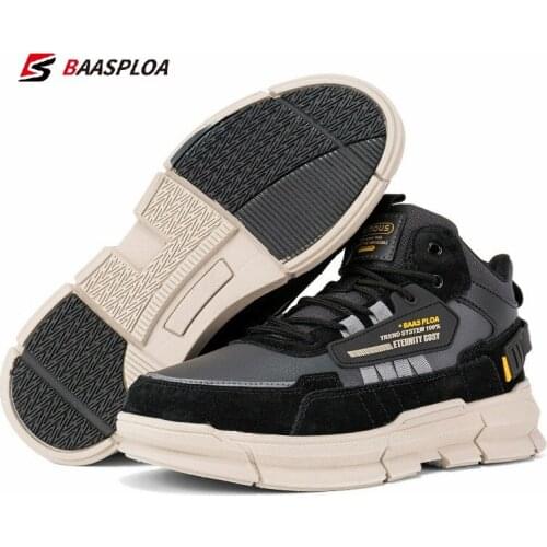 Baasploa Winter Men Hiking Shoes Leather Comfortable Cotton Shoes Waterproof Warm Outdoor Sneakers Non-Slip Wear-Resistant