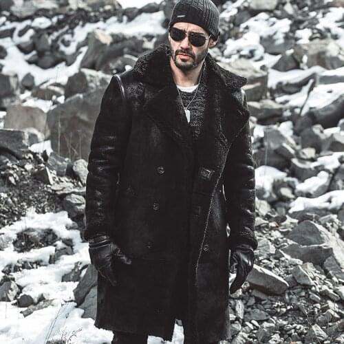 Burst Mens Genuine Leather Coat Long Original Leather Windbreaker Original ecological fur winter jacket men warm leather coats