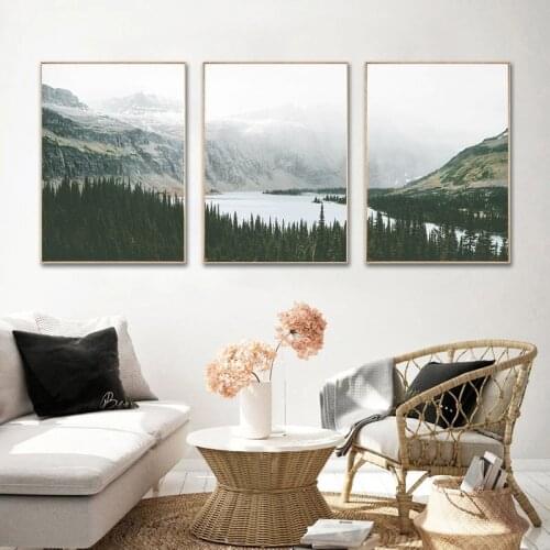 Forest Lake Mountain Natural Landscape Poster Home Canvas Print Wall Art Scandinavia Picture Home Decor Nordic Art Painting