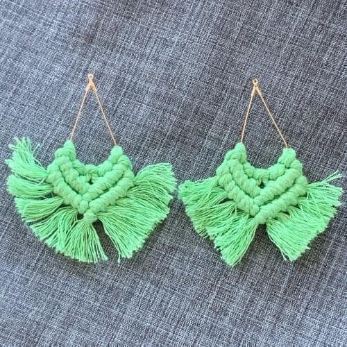 NEW ！ new！Brass Colored Gorgeous Tassel Macrame Earrings 100% Cotton Rope Bohemian Earrings