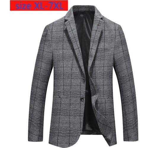 New Autumn Fashion Printed Grid Jacket Single Breasted Casual Mens Suit Jacket Blazers Super Large Plus Size 2XL3XL4XL5XL6XL7XL