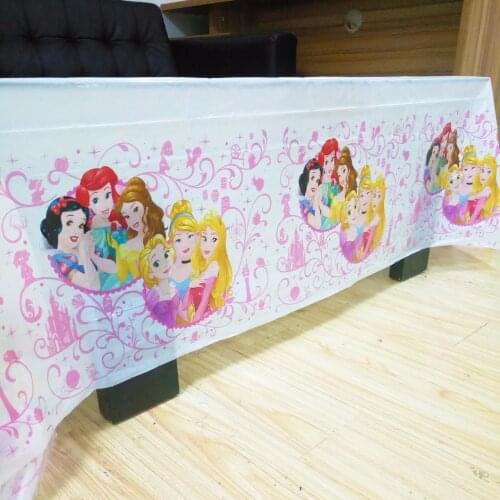 132cm*220cm Disposable Birthday Tablecloths Three Princess Kids Happy Birthday Party Plastic Tablecover Supplies Favors Kids