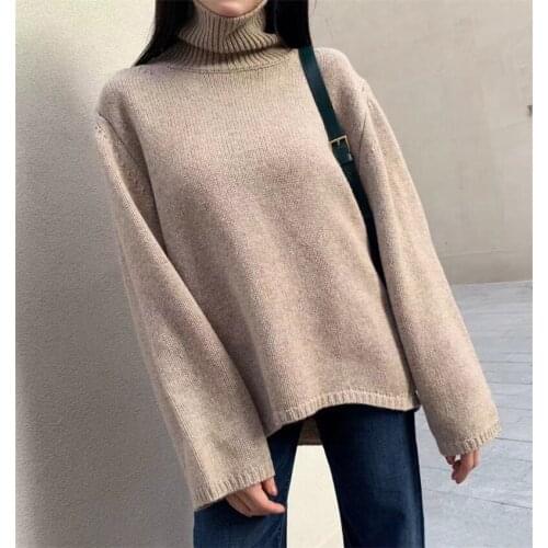 High Collar Solid Sweater 2021 Winter Women Sweater Wool / Cashmere
