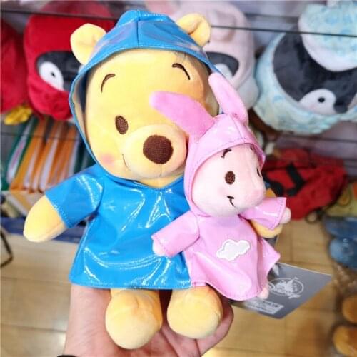 Disney Pooh Bear Winnie In a Raincoat Holding the Piglet Stuffed Plush Toys Kawaii Anime Plush Doll Toys Cartoon Gifts for Kids