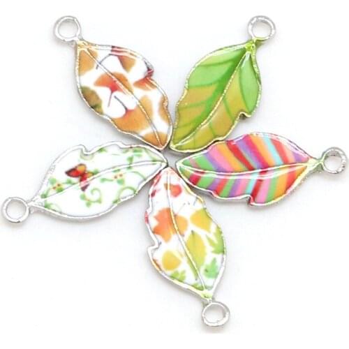 DIY 2-5Pcs/lot Leaf Shape Alloy Enamel Charms Pendants Drop Oil Necklace Fit For Bracelets Earring Making Jewelry Findings