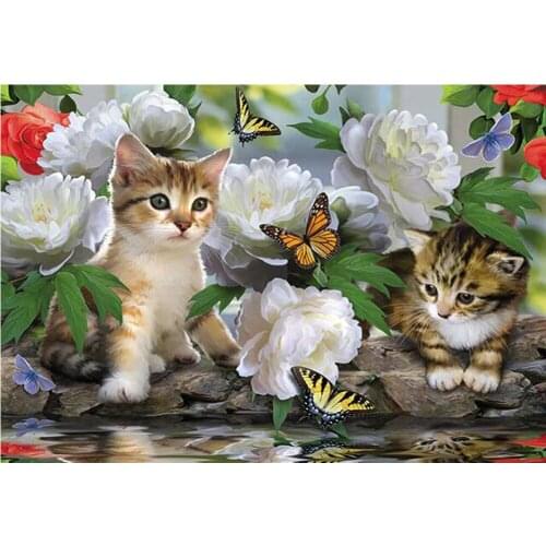 Full Square 5D DIY Diamond Painting Cat&Butterfly pictures Of Rhinestones Mosaic Diamond Embroidery Flowers decoration FG1706