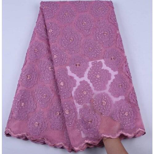 Latest French Nigerian Laces Fabrics 2019 High Quality French Tulle African Lace Fabric With Rhinestones For Women Dress S1699