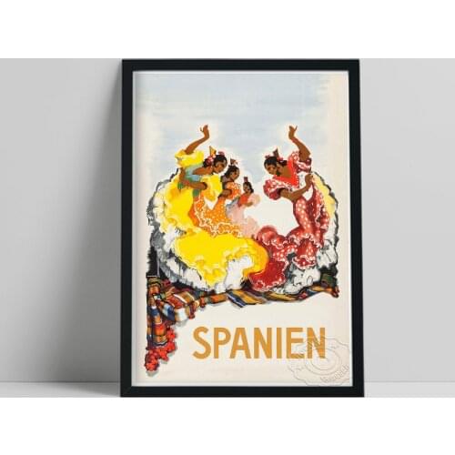 World Travel Print Poster, German Spanien Tour Scenery Still Life Canvas Painting, Vintage Flamenco Dance Prints Home Wall Decor