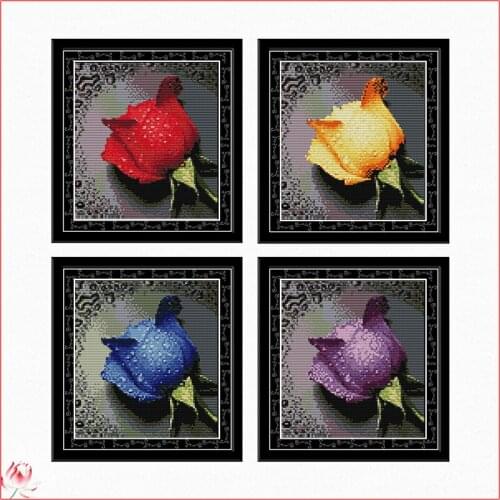 Rose With Dew Printed Cross Stitch Patterns Kits Canvas Embroidery Needlework Sets 11CT 14CT DIY Handmade Flower Home Decoration