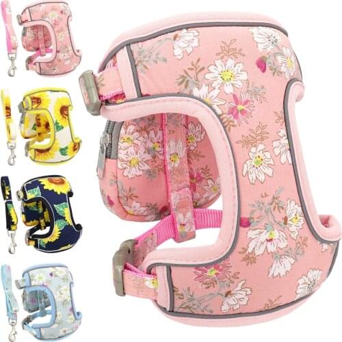 Fashion Printed Dog Harness Leash Set Reflective Pet Harness Vest Breathable Dog Harnesses For Small Medium Dogs Cats Chihuahua