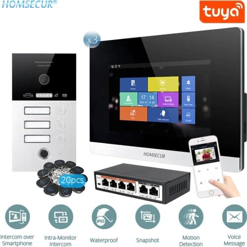 HOMSECUR 7" Hands-free WIFI Video 3 Houses Door Entry Phone Call System 1.0MP+RFID Access BC131IP-3S+BM716IP-S