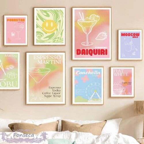 Nordic Cocktail Espresso Martini Moscow Mule Mixed Ingredients Posters and Prints Cartoon Flower Leaf Toucan Canvas Painting