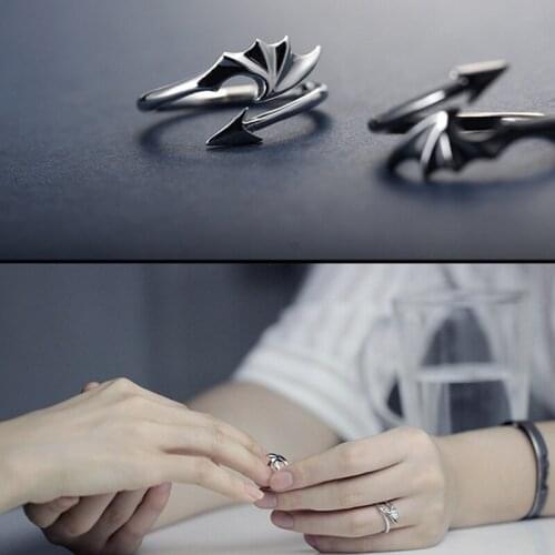 Punk Style Titanium Brass Rings Koakuma Little Devil Dragon Gothic Evil Vampire Rings Open Ring Halloween Party Jewelry Gift