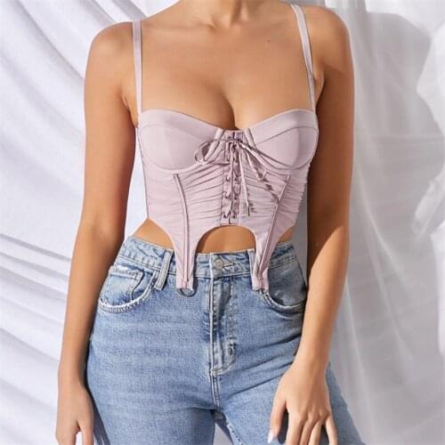 Fashion Women Sexy Zipper Mesh Camis Top Ladies Summer Lace-up Wrap Tops Sleeveless Solid Color Spaghetti Strap Crop Top
