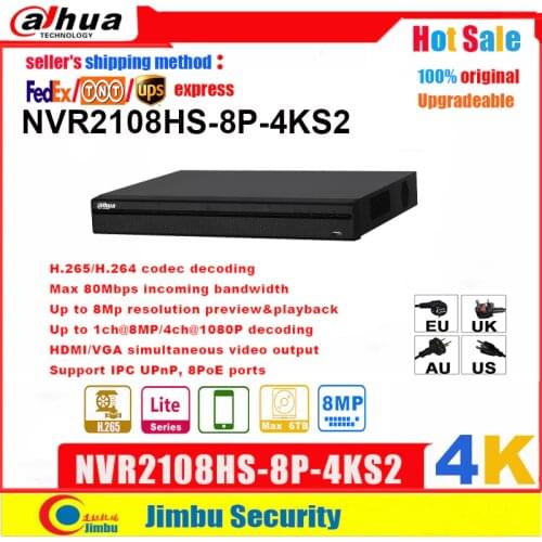 Dahua P2P NVR NVR2108HS-8P-4KS2 8POE 8CH 4K H.265 video recorder Up to 8Mp resolution P2P Max 80Mbps Two-way Talk DVR