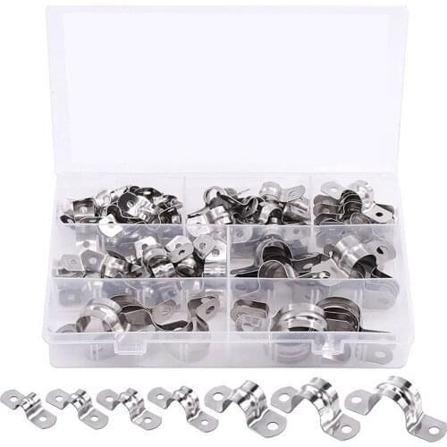 85Pc Pipe Strap Clamp Set Stainless Steel Two Hole Strap Heavy Duty Pipe Strap U Bracket Tube Strap for Pipe Tube Fixing