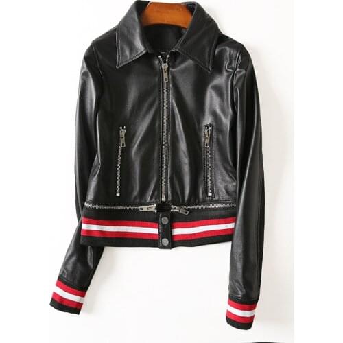 Leather 100% Natural Genuine Jacket Women Spring Autumn Moto Biker Sheepskin Coat Female Short Streetwear Real Leather Jacket 07