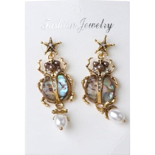 Natural Abalone Shell Earrings Freshwater Pearl Beetle Drop Earrings For Women