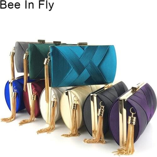 Bee In Fly Womens Elegant Tassel Pendant Silk Evening Party Clutch Bags Bridal Wedding Purse