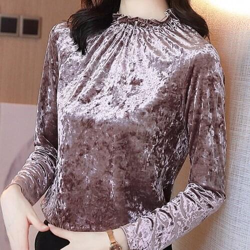 Winter Clothes Women Long Sleeve Stand Collar Velour Blouse Shirt Blouse Women Blusas Mujer De Moda 2021 Women Tops Blusa E48
