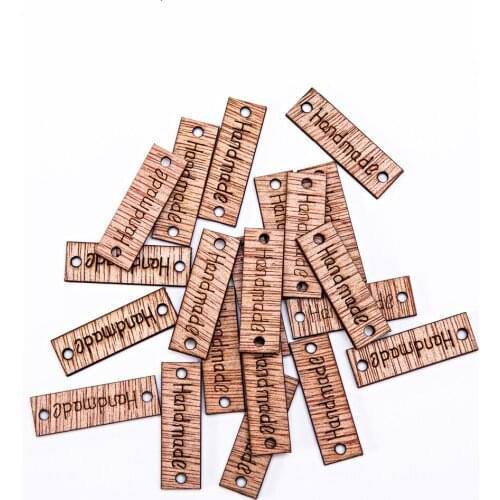 100pcs 28x9mm Rustic Brown Handmade Button Wood Rectangle Connectors Embellishments Craft Toppers Chips Scrapbooking