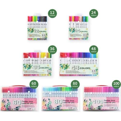 12/24/36/48/60/80/100 Color Fineliner Art Marker Pens Drawing Painting Watercolor Dual Tip Brush School Stationery Supplies