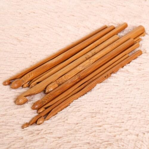 12pcs 15cm Bamboo Crochet Hooks Needles Crochet Handmade Sewing Needles Knit Weave Crafts 3mm-10mm Home DIY Knitting Tools